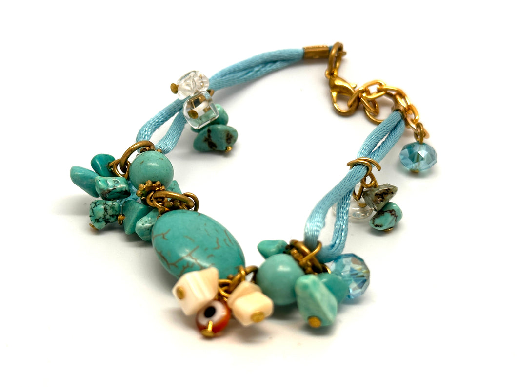 One of a Kind Turquoise Bracelet on Silk cord