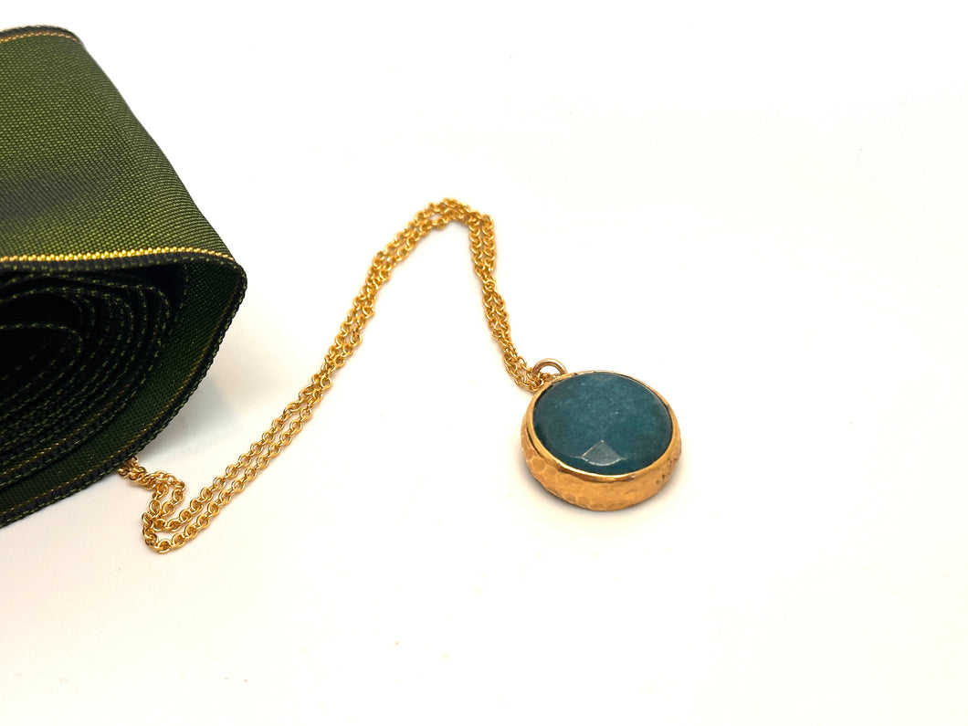 Gold Filled Dark Green Round Quartz Necklace