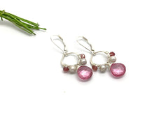 Load image into Gallery viewer, Petite Romantic Teardrop Earrings with Pink Mystic Quartz, Grey Pearl and Ruby
