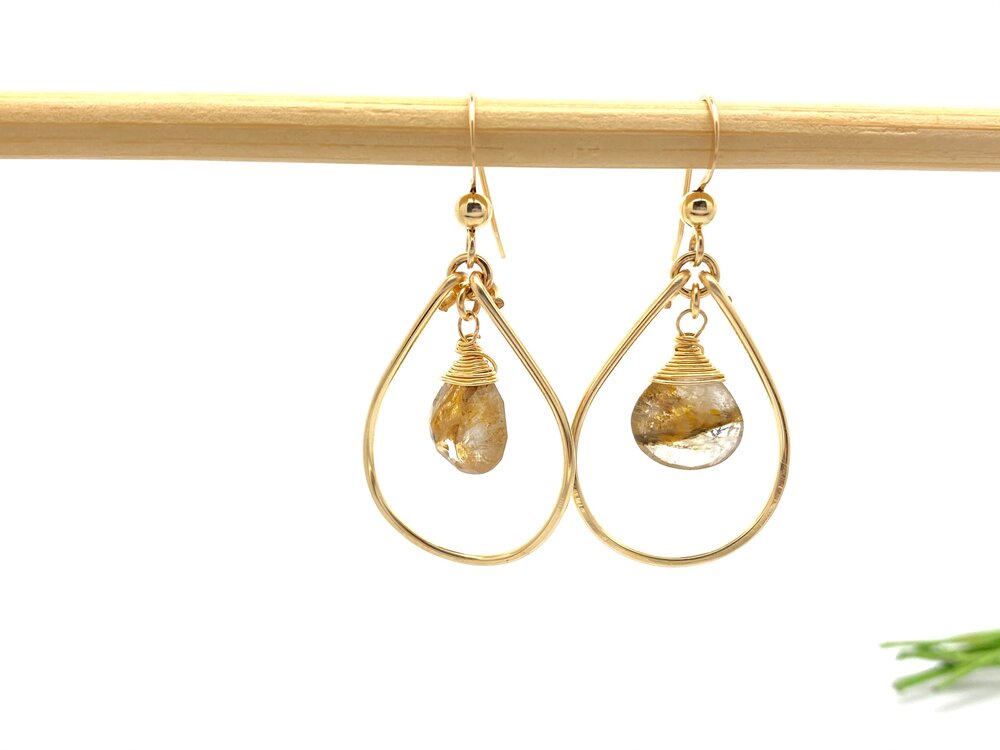 Rutilated Quartz 14kt Gold Filled Raindrop Earrings