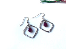 Load image into Gallery viewer, Hammered Diamond Sterling Silver Ruby Earrings
