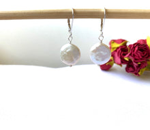 Load image into Gallery viewer, Freshwater Coin Pearl Lever back Earrings in Sterling silver
