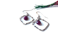 Load image into Gallery viewer, Hammered Sterling Silver Ruby Earrings
