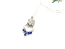 Load image into Gallery viewer, Traveling Silver Turtle Necklace on Romantic Teardrop with Wire Wrapped Lapis
