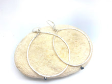Load image into Gallery viewer, Sterling Silver Medium Hammered Hoop Drop Earrings with Pyrite
