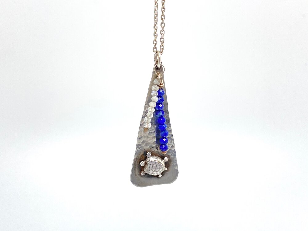 Caretta Caretta Turtle Necklace with Lapis and Moonstone