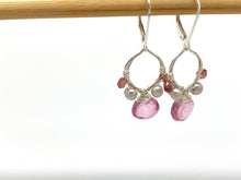 Load image into Gallery viewer, Petite Romantic Teardrop Earrings with Pink Mystic Quartz, Grey Pearl and Ruby
