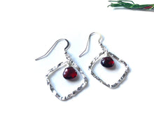 Load image into Gallery viewer, Hammered Diamond Sterling Silver Earrings with Garnet
