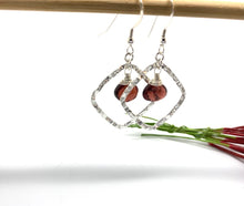 Load image into Gallery viewer, Hammered Diamond Sterling Silver Earrings with Garnet
