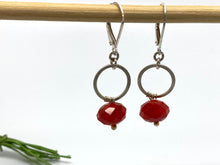 Load image into Gallery viewer, Hammered Linked Red Faceted Glass Earrings
