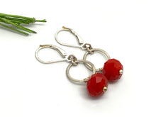Load image into Gallery viewer, Hammered Linked Red Faceted Glass Earrings

