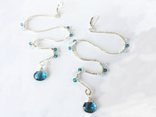 Load image into Gallery viewer, Hammered Snake Earrings with London Blue Quartz &amp; Blue Topaz Sterling Silver
