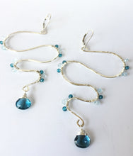 Load image into Gallery viewer, Hammered Snake Earrings with London Blue Quartz &amp; Blue Topaz Sterling Silver

