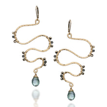 Load image into Gallery viewer, Hammered Gold Snake Earrings with Green Mystic Quartz &amp; Labradorite
