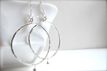 Load image into Gallery viewer, Sterling Silver Medium Hammered Hoop Drop Earrings with Pyrite
