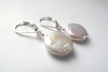 Load image into Gallery viewer, Freshwater Coin Pearl Silver Lever back Earrings
