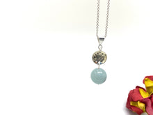 Load image into Gallery viewer, Hammered Convex Drop Necklace with Aquamarine - Sterling Silver
