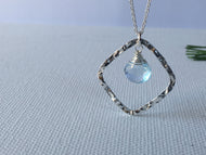 Hammered Diamond Sterling Silver Necklace with Blue Topaz