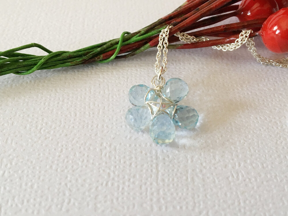 Blue Topaz Gemstone Flower Necklace