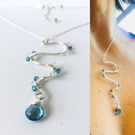 Statement Hammered Zigzag Necklace with London Blue Quartz & Blue Topaz