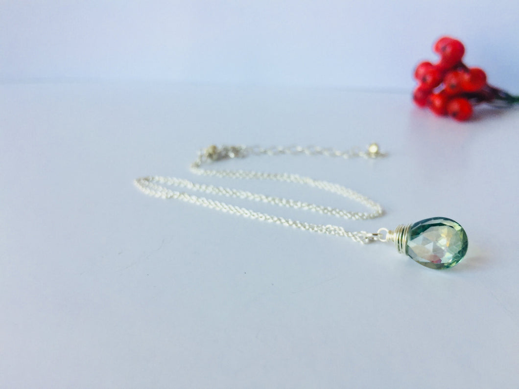 Green Mystic Quartz Gemstone Drop Necklace