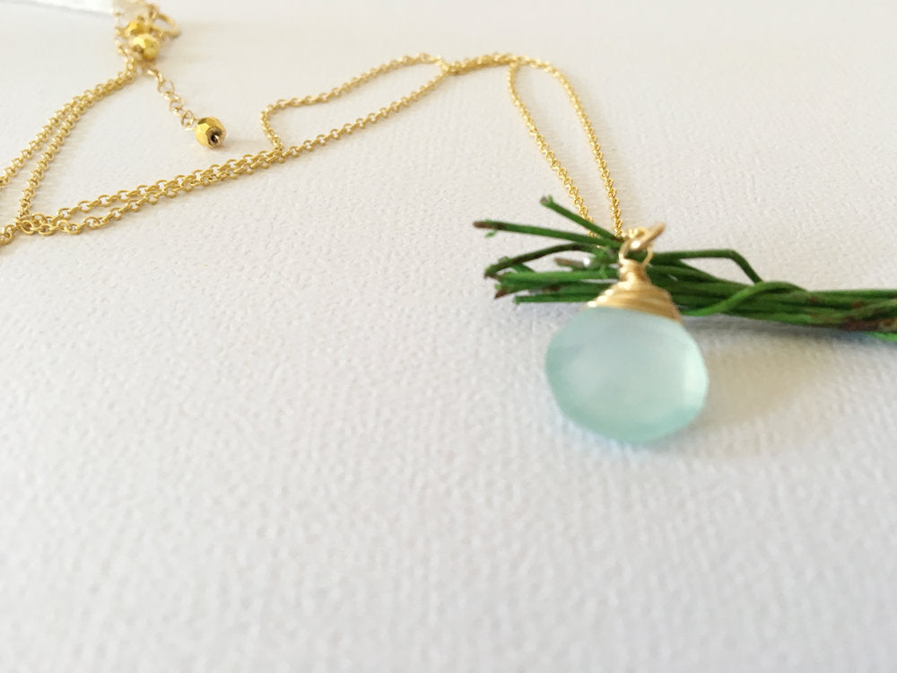 14kt Gold Filled Chalcedony Drop Necklace