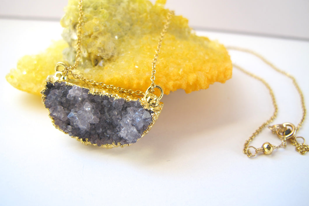Half Moon Druzy Gold Filled Necklace