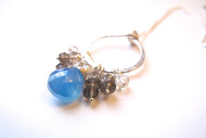 Hammered Circle Geometric Necklace in Blue Chalcedony and Smokey Quartz