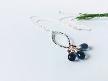 Load image into Gallery viewer, Sterling Silver Hammered Marquis Necklace with London Blue Quartz and Garnet
