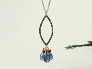Sterling Silver Hammered Marquis Necklace with London Blue Quartz and Garnet