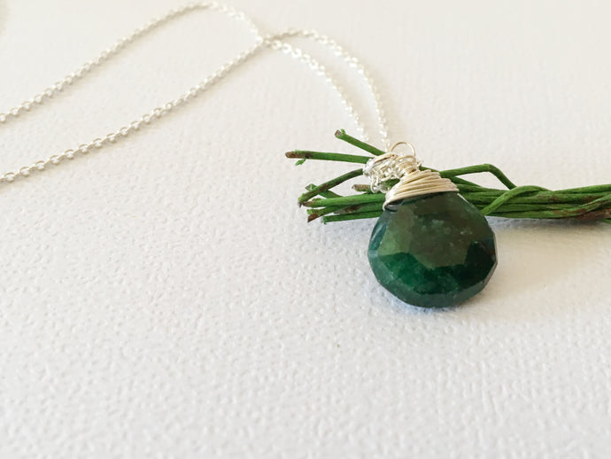 Emerald Drop Necklace in Sterling Silver