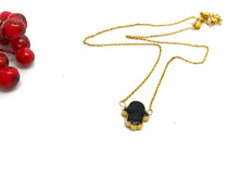 Load image into Gallery viewer, Black Enamel Hamsa Gold Filled Necklace
