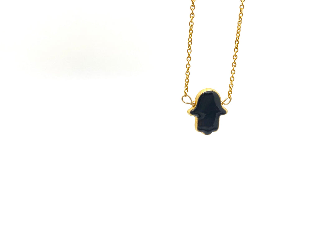 Black Enamel Hamsa Gold Filled Necklace