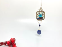 Load image into Gallery viewer, Authentic Turkish hand-painted ceramic tile necklace with Sapphire- Libra

