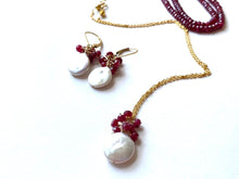 Load image into Gallery viewer, Freshwater Coin Pearl with Ruby Clusters Necklace in 14kt Gold Filled
