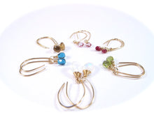 Load image into Gallery viewer, Ruby Gold Filled Gemstone Oval Hoop Drop Earrings
