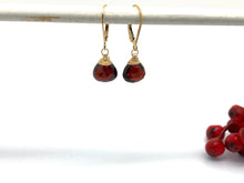 Load image into Gallery viewer, Garnet Leverback Gold Earrings
