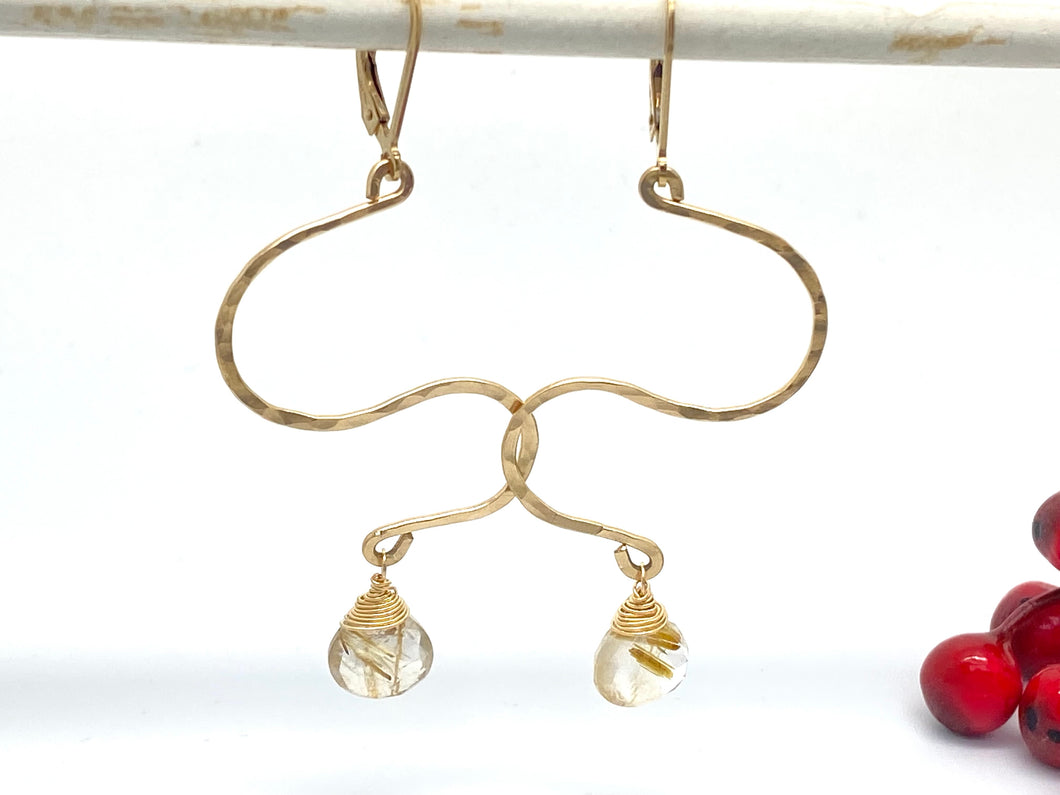 Hammered Zigzag Earrings with Rutilated Quartz