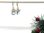 Green Mystic Quartz and Grey Pearl Clusters Earrings