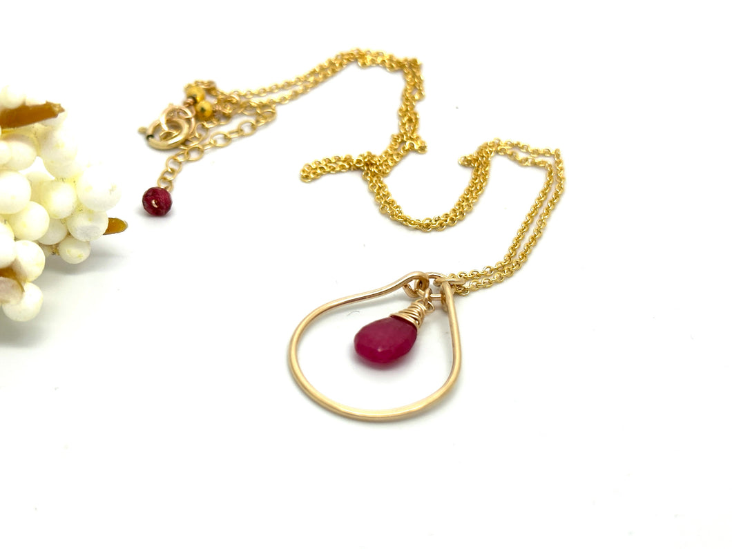 Ruby 14kt Gold Filled Raindrop Necklace