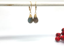 Load image into Gallery viewer, Labradorite Lever back  Gold Earrings
