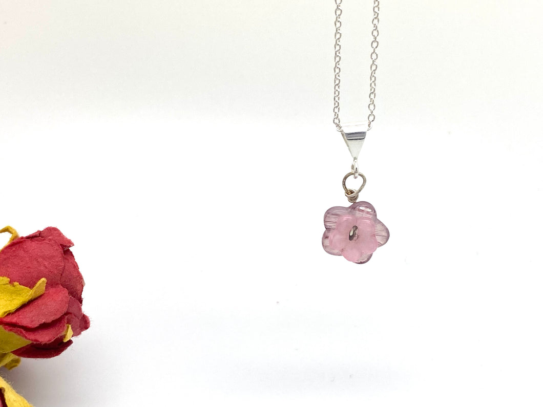 Amethyst and Rose Quartz Flower Necklace
