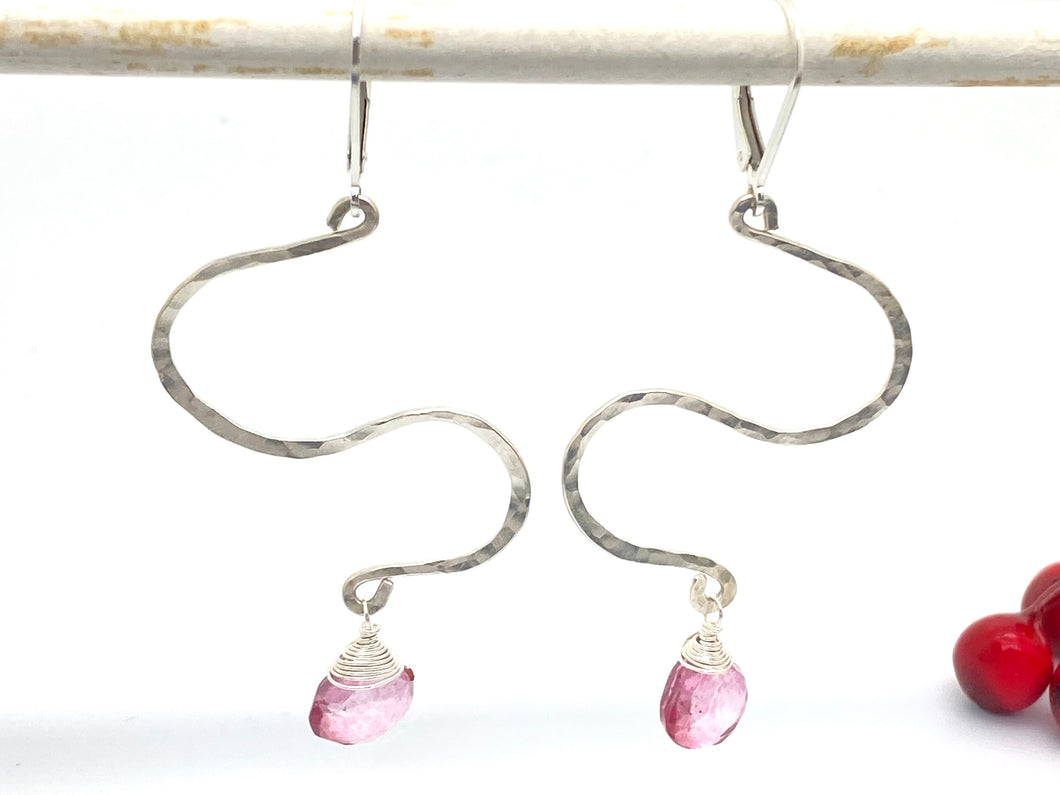 Hammered Zigzag Earrings with Pink Mystic Quartz