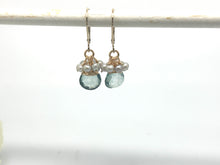 Load image into Gallery viewer, Green Mystic Quartz and Grey Pearl Clusters Earrings
