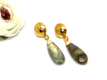 Load image into Gallery viewer, Long Labradorite and Gold Plated Post Earrings
