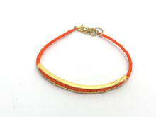 Load image into Gallery viewer, Petite Gold Hollow Bar Bracelets with Afghan Beads
