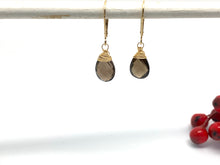 Load image into Gallery viewer, Smokey Quartz Gold Drop Earrings
