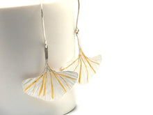 Load image into Gallery viewer, Gold and Silver Keum Boo Ginkgo Leaf Drop Earrings
