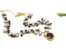 Load image into Gallery viewer, Gray Pearl and Garnet Clusters Necklace
