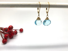 Load image into Gallery viewer, Blue Topaz Leverback Gold Earrings

